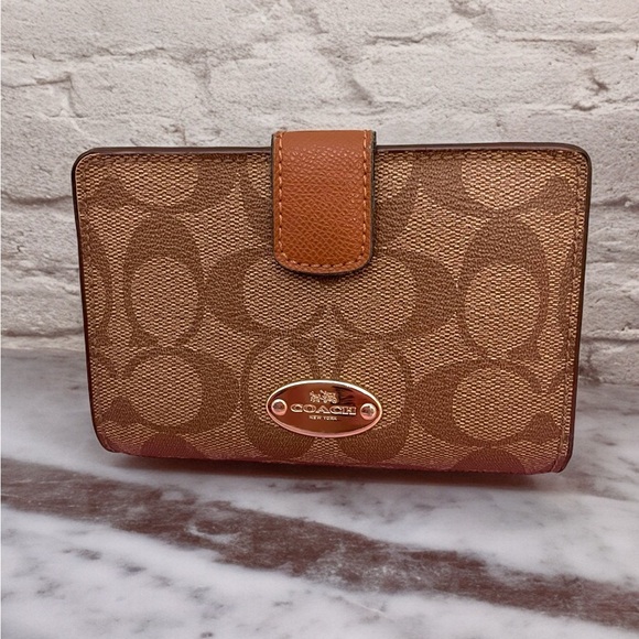 Coach Handbags - Coach Medium Corner Zip Wallet In Signature Canvas